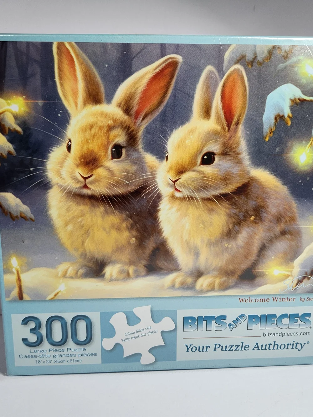 Bits And Pieces Welcome Winter 300-Piece Puzzle - Bunny Pair Illustration